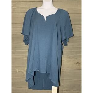 Bloom Chic V Neck Short Sleeve Top Tunic Womens Size 26 Blue Nwt